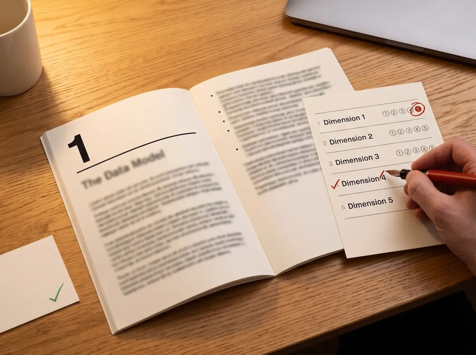 The Five Dimensions of AI-Native Evaluation — data model, decision surfaces, conversation capture, autonomous actions, and future-proofing — with the Removal Test as the one-question diagnostic beneath them
