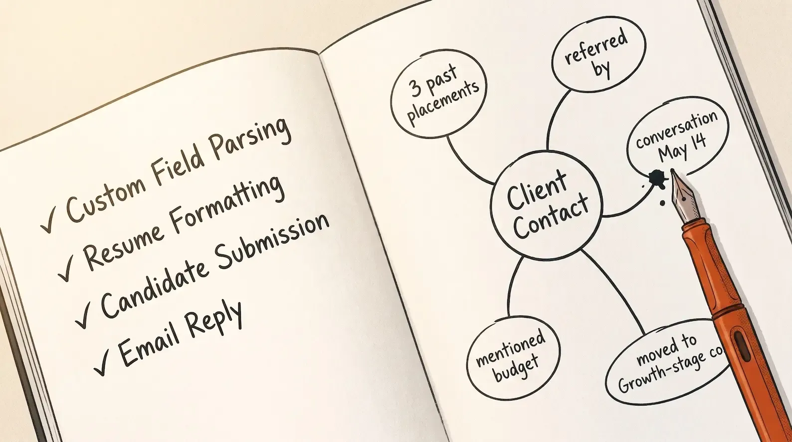 The architectural difference between an integrated ATS+CRM with AI agents acting on workflow records and MCP querying live data versus an AI-native architecture where continuous multi-channel conversation capture is the substrate the AI reasons over