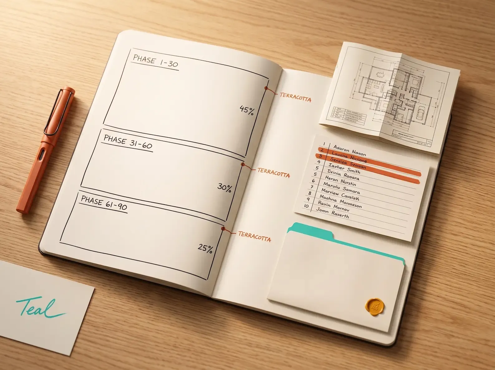 The three-phase 90-day CRM setup for a new recruitment agency — Days 1-30 architecture, Days 31-60 operating cadence, Days 61-90 measurement layer — with the primary output per phase