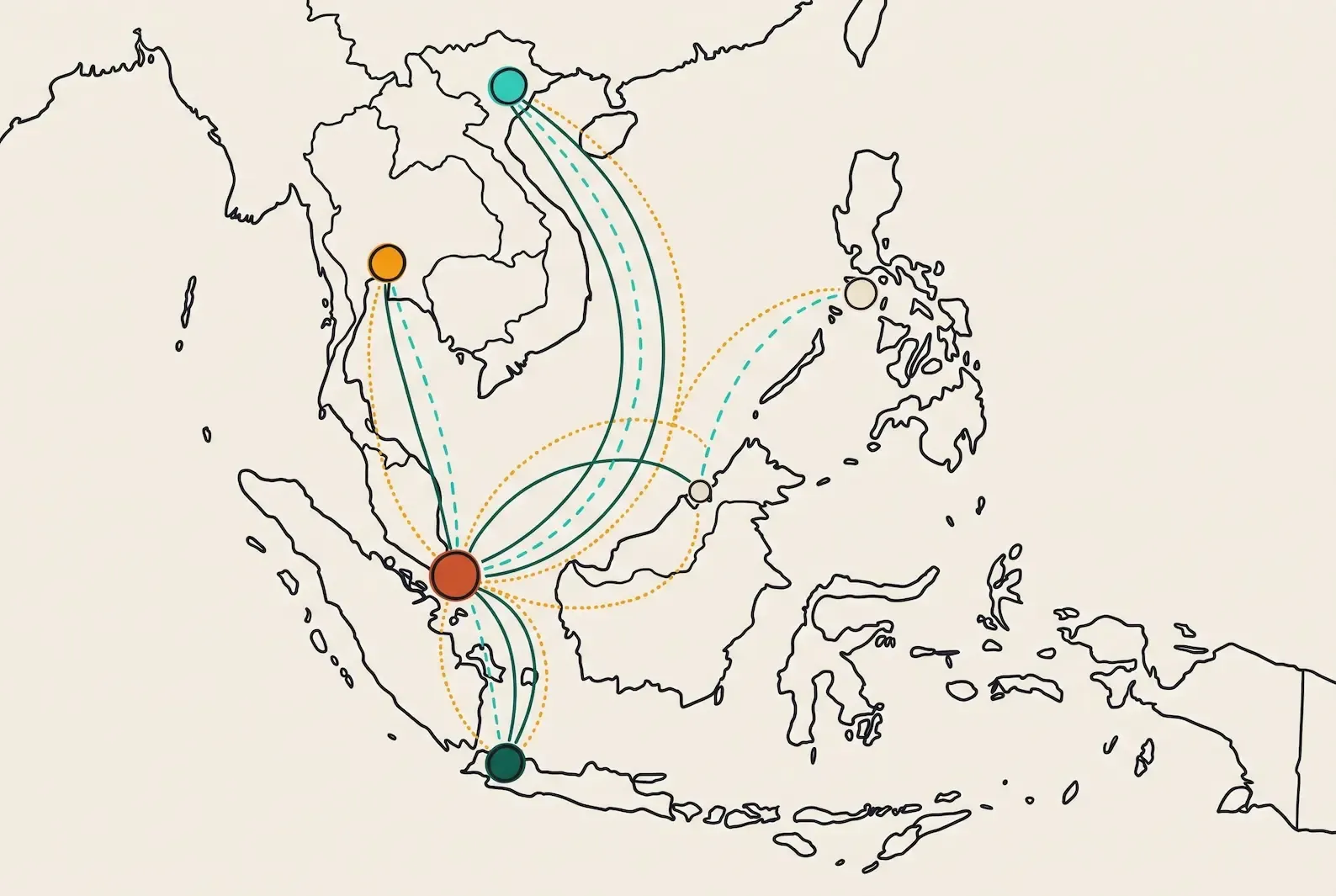A diagram of the channel mix on a Singapore recruitment desk in 2026 — WhatsApp for senior candidate communication, LinkedIn for the international layer, email for formal continuation — and the cross-border SEA mandates the channels support