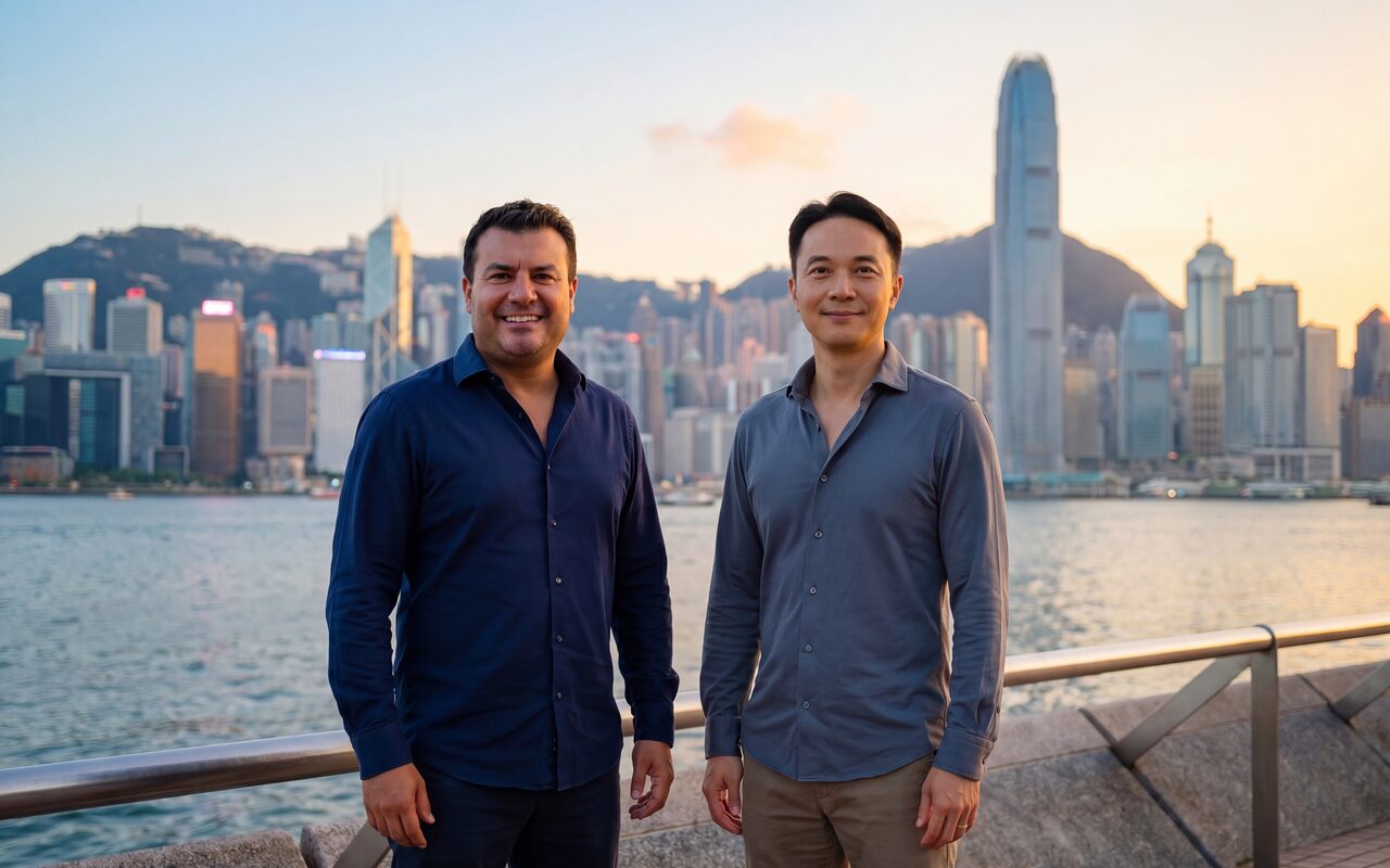 Julio Orr and Roger Lam, Signals co-founders, photographed at Victoria Harbour, Hong Kong